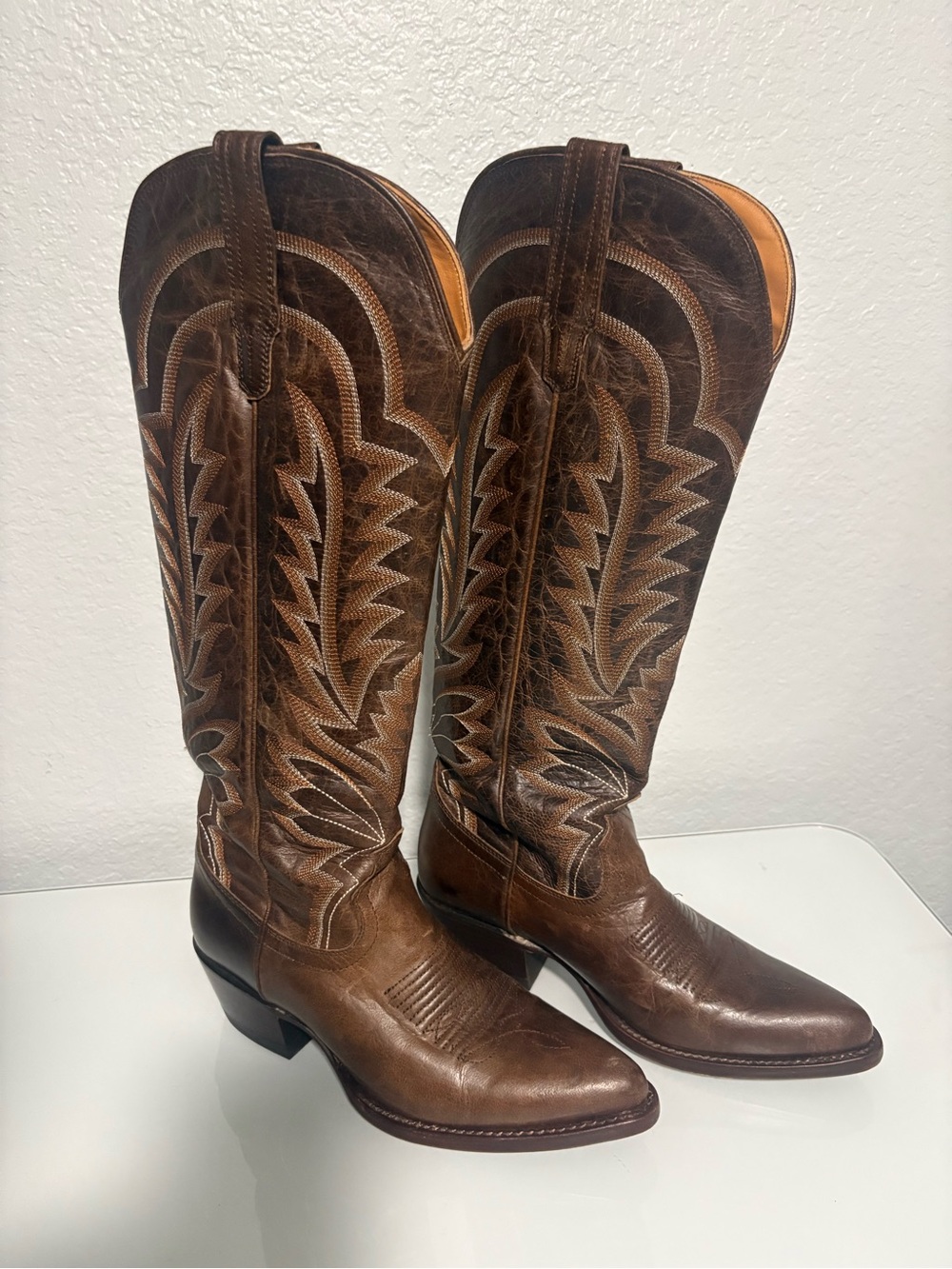 Tecovas Abby mocha Brown Leather Women's Western Heeled Boots size 8